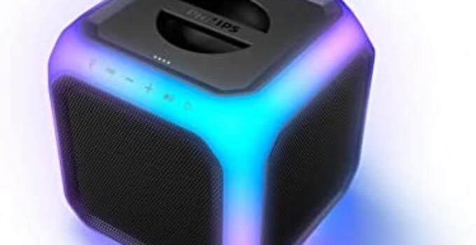 Philips Audio X7207 Bluetooth Party Cube Speaker with 360° Party Lights – Link up to 50 Speakers, Black