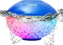 Portable Wireless Bluetooth Pool Speaker – IP68 Waterproof Outdoor Floating Pool Speaker with Lights, Surround Stereo Sound, Hands Free Phone Call – Home Shower, Pool, Beach, Travel (Blue)