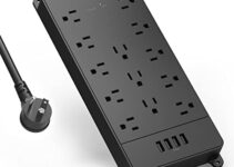 Power Strip Surge Protector, 4000J, ETL Listed, TROND 13 Widely-Spaced Outlets Expansion with 4 USB Ports, Low-Profile Flat Plug, Wall Mountable, 5ft Extension Cord, 14AWG Heavy Duty, Black