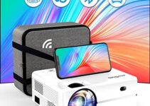 Projector with WiFi and Bluetooth, ROVOMKO WiFi Bluetooth Projector,12000L Native 1080P Portable Projector for Outdoor Movies, 4K Support, 350″ Display Small Movie Projector for Home Theater Movies