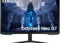 SAMSUNG 32″ Odyssey Neo G7 4K UHD 165Hz 1ms G-Sync 1000R Curved Gaming Monitor, Quantum HDR2000, AMD FreeSync Premium Pro, Ultrawide Game View, DisplayPort, HDMI, Height Adjustable Stand, Black, 2022