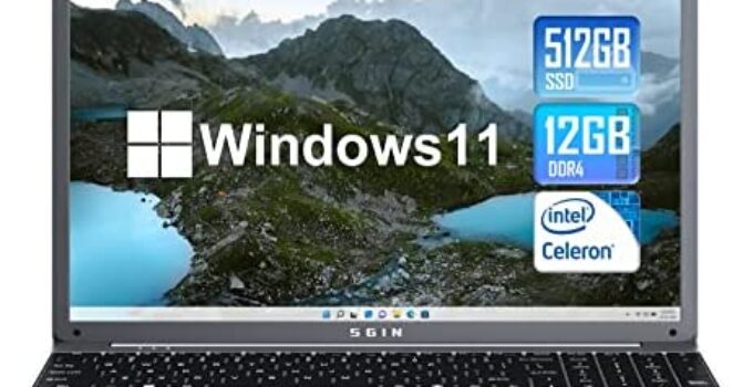 SGIN Laptop 15.6 Inch 12GB DDR4 512GB SSD, Windows 11 Laptops with Intel Celeron N5095, FHD 1920×1080, Dual Band WiFi, 2xUSB 3.0, Up to 2.8Ghz, Bluetooth 4.2, Supports 512GB TF Card Expansion, Gray