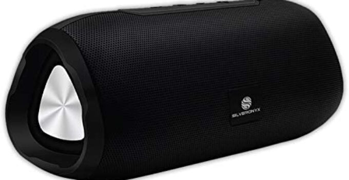 SilverOnyx Bluetooth Speakers Portable Wireless Speaker Waterproof, Loud Crystal Clear HD Stereo Sound, Rich Bass Subwoofer, Built-in Microphone, Ipx6 for Shower, Home, Outdoor, Travel – Black