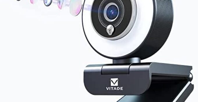 Streaming Webcam with Adjustable Ring Light,Vitade Full HD 1080P Webcam with Dual Microphones and Advanced Auto-Focus,Pro Web Camera for Online Learning, Zoom Meeting Skype Teams, Gaming Laptop