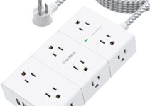 Surge Protector Power Strip – 3 Side 12 Widely AC Outlets 4 USB Ports, 6 Ft Long Braided Flat Plug Extension Cord with Multiple Outlets, Plug Extender, Wall Mount for Home Office