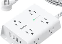 Surge Protector Power Strip – 8 Widely Outlets with 4 USB Ports(1 USB C Outlet), Addtam 3-Side Outlet Extender Strip with 5Ft Extension Cord, Flat Plug, Wall Mount for Dorm Home Office, ETL Listed