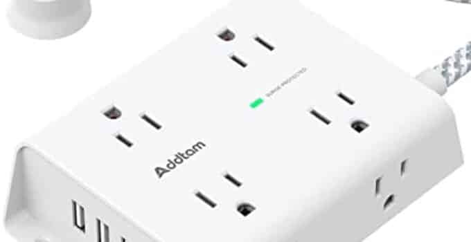 Surge Protector Power Strip – 8 Widely Outlets with 4 USB Ports(1 USB C Outlet), Addtam 3-Side Outlet Extender Strip with 5Ft Extension Cord, Flat Plug, Wall Mount for Dorm Home Office, ETL Listed