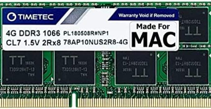 Timetec 4GB Compatible for Apple DDR3 1067MHz / 1066MHz PC3-8500 CL7 Dual Rank for Mac Book, Mac Book Pro, iMac, Mac Mini (Late 2008, Early/Mid/Late 2009, Mid 2010) SODIMM Memory MAC RAM Upgrade
