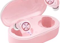 True Wireless Earbuds Bluetoth 5.0 with Charging Case,Mini HD Stereo Sound Noise Cancelling in-Ear Headphones,Touch Control IPX7 Waterproof Sports Earphone Built-in Mic (Pink)