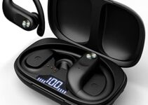 Wireless Earbuds 48H Playback Bluetooth Headphones Earbuds with Wireless Charging Case and Earhooks Over Ear Waterproof Earphones with Mic for Sports Running Workout iOS Android Phone Laptop Black