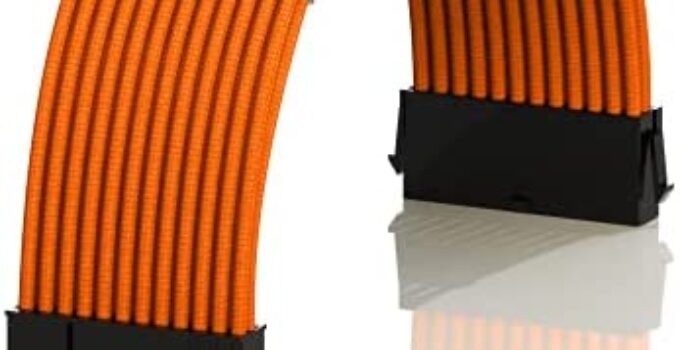 LINKUP – 50cm ATX 24 Pin (20+4) Motherboard PSU Braided Sleeved Power Supply Extension Cable w/Combs┃Strong & Stiff Design┃Single Pack┃500mm – Orange