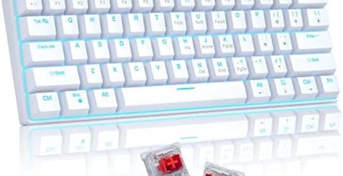 60 Percent Mechanical Gaming Keyboard, White Gaming Keyboard with Red Switches, Detachable Type-C Cable 60% Mini Keyboard with Powder Blue Light for Windows/Mac/PC/Laptop