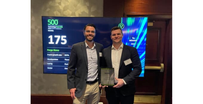 Forge Nano Ranks Among Fastest-Growing Companies in North America on the 2022 Deloitte Technology Fast 500™