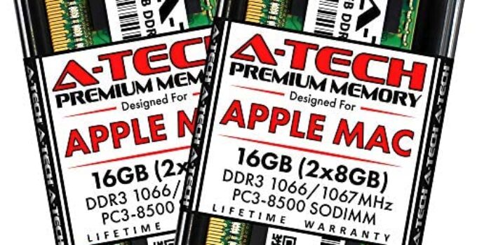 A-Tech 16GB (2 x 8GB) PC3-8500 DDR3 1066/1067 MHz RAM for MacBook (Mid 2010 13 inch), MacBook Pro (Mid 2010 13 inch), iMac (Late 2009 27 inch i5/i7), Mac Mini (Mid 2010) | 204-Pin SODIMM Memory Kit