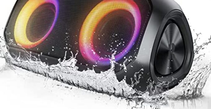 Bluetooth Speakers, Dynamic RGB Wireless Speaker Via Bluetooth 5.0 & 3.5mm Aux-in & TF Card Connection, 24W Loud Hi-Fi Stereo Sound, 24 Hours Playtime, Build-in MIC, IPX6 Waterproof Bluetooth Speaker