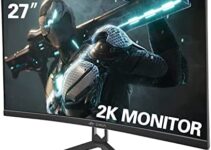 CRUA 27″ Curved Gaming Monitor, QHD(2560x1440P)2K 144HZ 1800R 99%sRGB Professional Color Gamut Computer Monitor, 2msGTG with FreeSync, 3 Sides Frameless, Low Blue Light, VESA Mountable(HDMI,DP)-Black