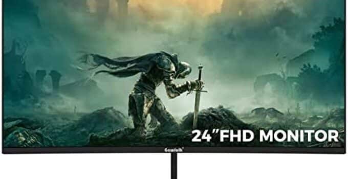 Gawfolk 24” Curved Monitor 75Hz Full HD 1080P, Gaming Display with AMD FreeSync HDMI VGA PC Monitor Ultra-Thin Zero Frame- Machine Black