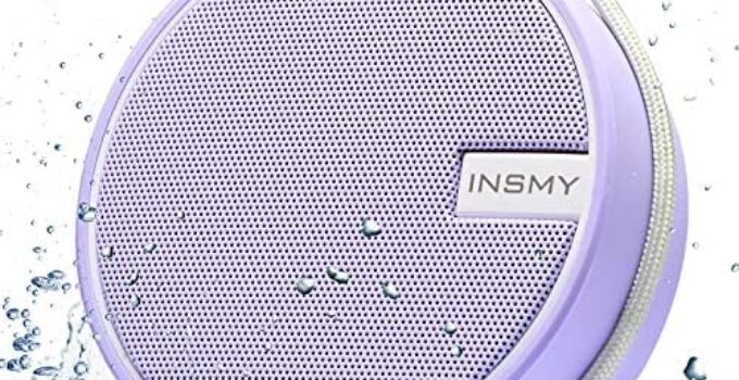INSMY Portable IPX7 Waterproof Bluetooth Speaker, Wireless Outdoor Speaker Shower Speaker, with HD Sound, Support TF Card, Suction Cup, 12H Playtime, for Kayaking, Boating, Hiking (Purple)