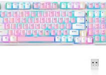 KOLMAX 98-Key RGB Hot-swappable Mechanical Gaming Keyboard, 2.4G Wireless/BT5.0/Wired with PBT Double-Shot Pudding Keycaps Pink-White Gaming Keyboard for Mac & Win Programmable Macro (Pink Switches)