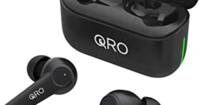 QRO Eversound True Wireless Earbuds, Premium Deep Bass HiFi Stereo Earphones, IPX4 Waterproof Noise Canceling Bluetooth Headphones, Touch Control HD Call 4 Mic Headset, 30h Charging Case Sport Black