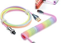 UCINNOVATE Coiled Keyboard Cable, Pro Custom Coiled USB C Cable for Gaming Keyboard, Double-Sleeved Mechanical Keyboard Cable with Detachable Metal Aviator, 1.8M USB-C to USB-A (Rainbow)