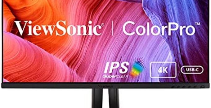 ViewSonic VP2756-4K 27 Inch Premium IPS 4K Ergonomic Monitor with Ultra-Thin Bezels, Color Accuracy, Pantone Validated, HDMI, DisplayPort and USB Type C for Professional Home and Office