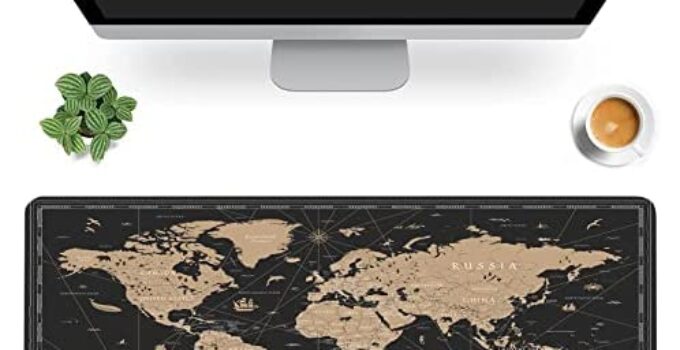 Vintage World Map Desk Mat,Black Golden World Map Extended Gaming Mouse Pad,Large Non-Slip Rubber Base Mousepad with Stitched Edges,Waterproof Mouse Mat Desk Pad for Office Game Home 35.4×15.75 in