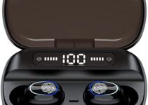 Wireless Earbuds Bluetooth Wireless Ear buds with HD Noise Cancelling Mic, HiFi Stereo Bass Sound Headphones with LED Charging Case, Touch Control Smallest In Ear Earphones for Sport/Work/Travel Black