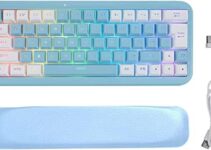 60% Wireless Gaming Keyboard,Ultra-Compact 2.4G Rechargeable RGB Gaming Keyboard,with Detachable Wrist Rest Backlit Ergonomic 63 Keys Keyboard for Windows Mac PC Xbox PS4 Gamers(Bluewhite)…