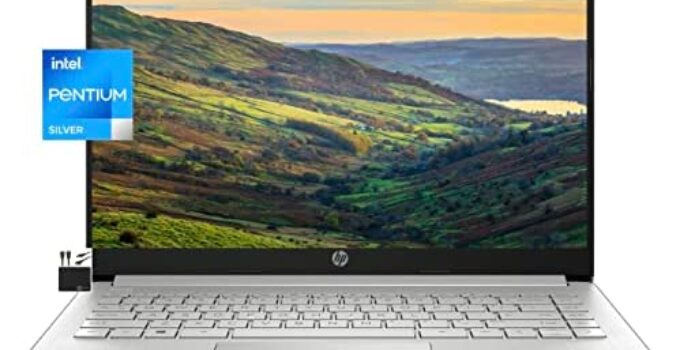 HP 2022 Newest Laptop Computer, 14″ HD Display, Quad-Core Intel Pentium N5030 (Upto 3.1GHz), 8GB RAM, 128GB SSD, HD Webcam, HDMI, Bluetooth, WiFi, RJ-45, 1-Year Office 365, Win10 S+MarxsolCables