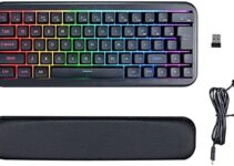 60% Wireless Gaming Keyboard,Ultra-Compact 2.4G Rechargeable RGB Gaming Keyboard,with Detachable Wrist Rest Backlit Ergonomic 63 Keys Keyboard for Windows Mac PC Xbox PS4 Gamers(Black)…