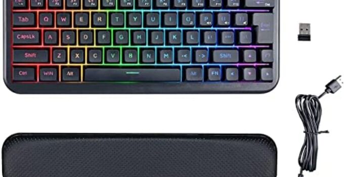 60% Wireless Gaming Keyboard,Ultra-Compact 2.4G Rechargeable RGB Gaming Keyboard,with Detachable Wrist Rest Backlit Ergonomic 63 Keys Keyboard for Windows Mac PC Xbox PS4 Gamers(Black)…