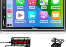 Car Stereo Compatible with Apple Carplay, Double Din 7″ Full Touch HD Capacitive Screen – Mirror Link, Bluetooth, Backup Camera, Steering Wheel Controls, Subwoofer, USB/SD Port, AM/FM Car Radio