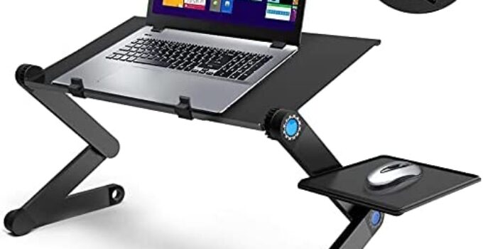 Extra Wide Adjustable Laptop Stand with Cooling Fan & Mouse Pad for 17 Inch Computer, Portable Ergonomic Lap Desk for Bed Sofa Couch Office (Aluminum Table Tray: 19″, Black)