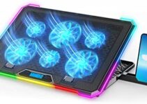 KYOLLY RGB Laptop Cooling Pad Gaming Laptop Cooler, Laptop Fan Cooling Stand with 6 Quiet Cooling Fans for 15.6-17.3 inch laptops, 9 Height Stand, LED Lights & LCD Screen, 2 USB Ports, Lap Desk Use