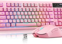 ZJFKSDYX C87 Wireless Gaming Keyboard and Mouse Combo, RGB Backlit Rechargeable 3800mAh Battery, Mechanical Feel Anti-ghosting Keyboard + 7D 3200DPI Mice for PC Gamer (Pink)