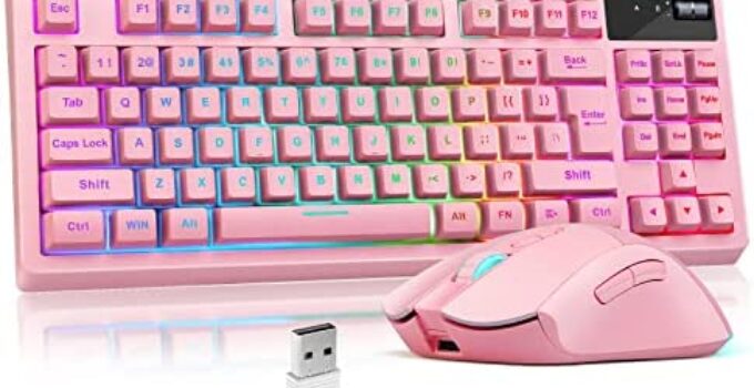 ZJFKSDYX C87 Wireless Gaming Keyboard and Mouse Combo, RGB Backlit Rechargeable 3800mAh Battery, Mechanical Feel Anti-ghosting Keyboard + 7D 3200DPI Mice for PC Gamer (Pink)