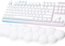Logitech G715 Wireless Mechanical Gaming Keyboard with LIGHTSYNC RGB, LIGHTSPEED, Clicky Switches (GX Blue), and Keyboard Palm Rest, PC/Mac Compatible – White Mist