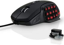 A ADWITS MMO Programmable Gaming Mouse, Pixart True 10000 DPI Sensor, Ergonomic Design with Customizable 17 Buttons,  LED Light, 4 x 5g Weights and Polling Rate Up to 1000 Hz, Black