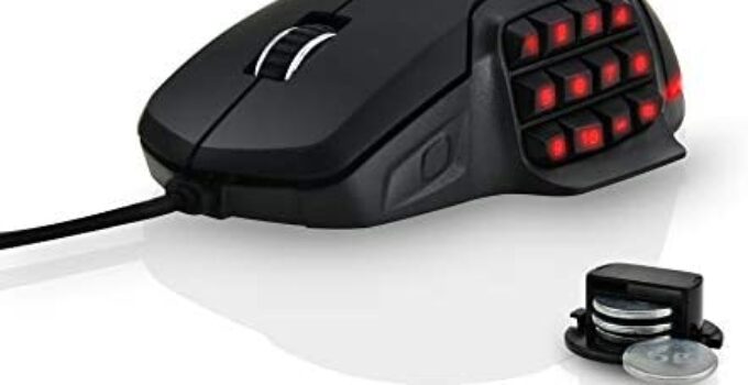 A ADWITS MMO Programmable Gaming Mouse, Pixart True 10000 DPI Sensor, Ergonomic Design with Customizable 17 Buttons,  LED Light, 4 x 5g Weights and Polling Rate Up to 1000 Hz, Black