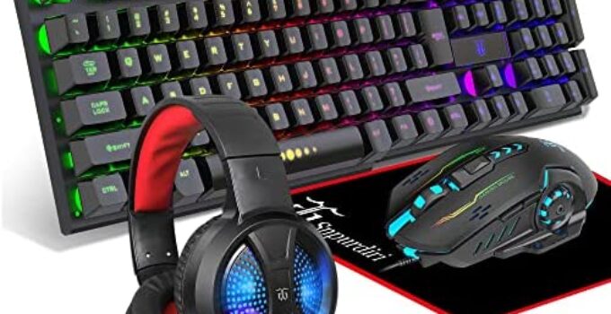 DGG Gaming Keyboard and Mouse,Headphones,Mouse pad，All in One Combo for PC Gamers and Xbox and PS4 Users