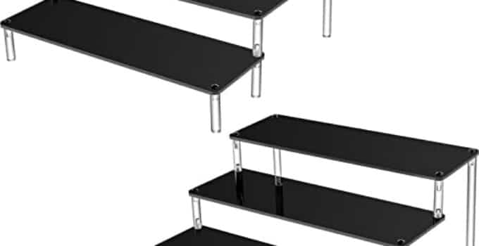 Display Racks for Craft Shows 2 Packs Tiered Riser Display Shelves for Vendors Black Acrylic Organizer Stand Cardboard Display Stands for Products Collection Desserts Display (3 Tiers)