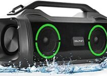 Dolphin LX80 Portable Wireless Speakers – Rechargeable Boombox Outdoor Speakers with Party Lights, DSP Tech, Dual 3.5″ Woofers – IPX5 Waterproof, Supports Bluetooth 5.0, MicroSD, 3.5 Aux Input – Black