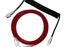 EPOMAKER Mix 1.8m Coiled Type-C to USB A TPU Mechanical Keyboard Space Cable with Detachable Aviator Connector for Gaming Keyboard and Cellphone (Black&Red)