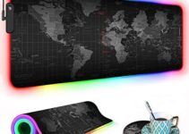 RGB Gaming Mouse Pad with Coffee Coaster, XXL Large Glowing LED Mousepad, Anti-Slip Rubber Base, Computer Keyboard Desk Mouse Mat 31.5 X 11.8 Inch – World Map Pattern