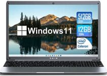 SGIN Laptop 15.6 Inch 12GB DDR4 512GB SSD, Windows 11 Laptops with Intel Celeron N5095, FHD 1920×1080, Dual Band WiFi, 2xUSB 3.0, Up to 2.9Ghz, Bluetooth 4.2, Supports 512GB TF Card Expansion, Gray