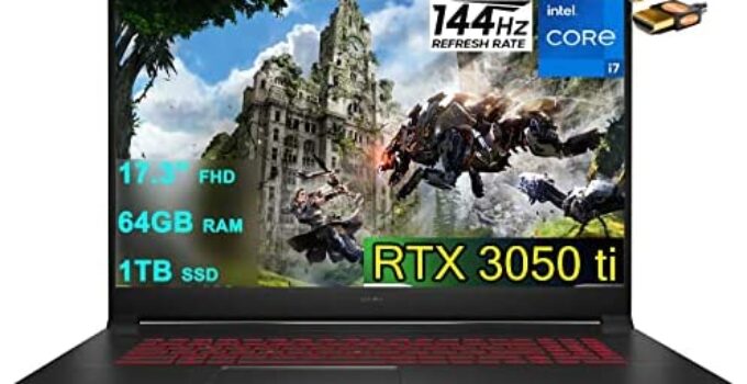 MSI Katana GF76 17 Gaming Laptop 17.3” FHD IPS 144Hz Display 11th Gen Intel 8-Core i7-11800H 64GB RAM 1TB SSD GeForce RTX 3050 Ti 4GB Backlit USB-C Nahimic Win10 Black + HDMI Cable