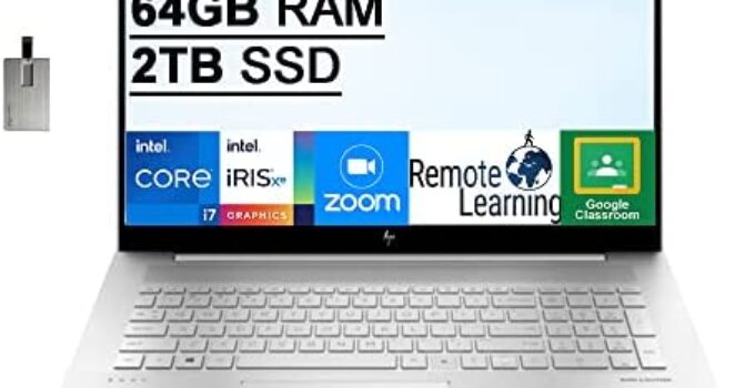 2022 HP Envy 17.3″ FHD Touchscreen Laptop, Intel Core i7-1165G7, 64GB RAM, 2TB SSD, Backlit Keyboard, Intel Iris Xe Graphics, Fingerprint Reader, Webcam, Windows 11 Pro, Silver, 32GB USB Card
