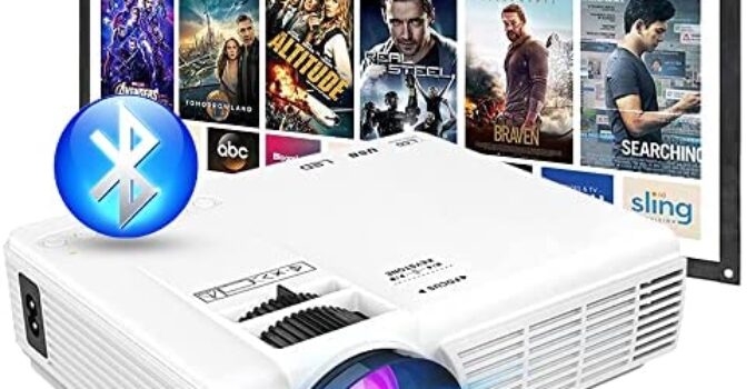 2023 Upgraded Mini Projector with Bluetooth and Projector Screen, Full HD 1080P Supported Portable Video-Projector, Home Theater Movie Projector Compatible with HDMI,VGA,USB,AV,Laptop,Smartphone