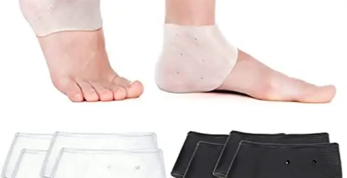 4 Pairs Gel Heel Protectors Breathable Heel Sleeves Pads Gel Heel Cushion Socks Heel Support Back Foot Sleeves for Heel Plantar Fasciitis Insoles Heel Pain Relief and Cracked Heels (White, Black)